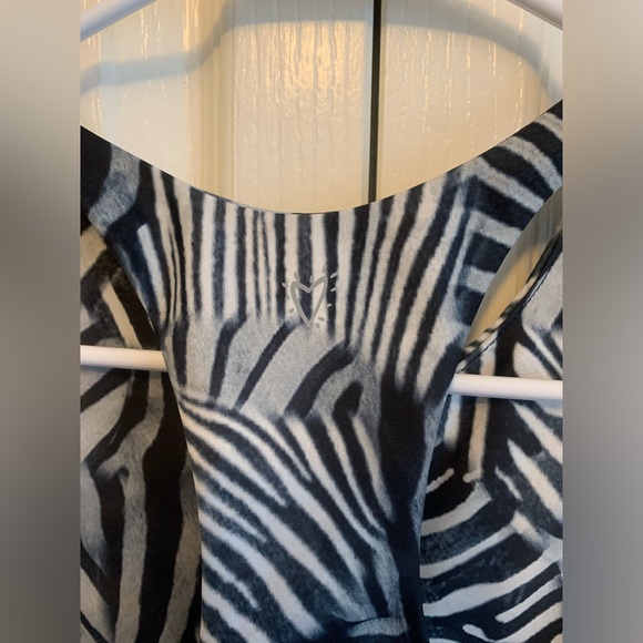 Betsy Johnson zebra animal print neon orange zip up racerback bra gym sexy black - Picture 4 of 8